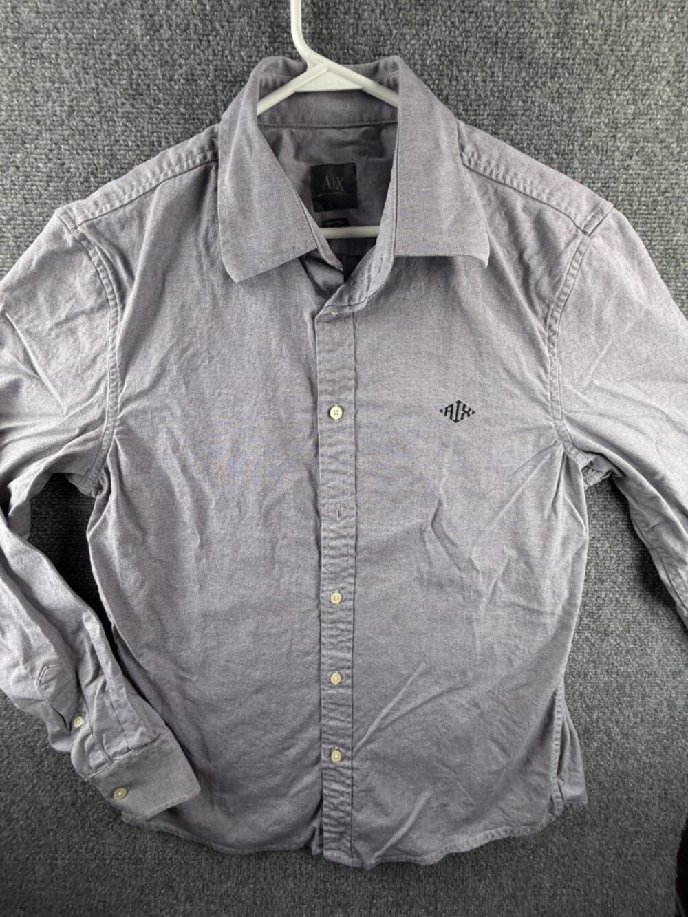 Armani Purple Gray Large Cotton Spandex Shirt Button Up Solid Long Sleeve Luxury